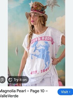 Magnolia Pearl White Short Sleeve Rodeo Graphic Tee with Blue & Pink Print